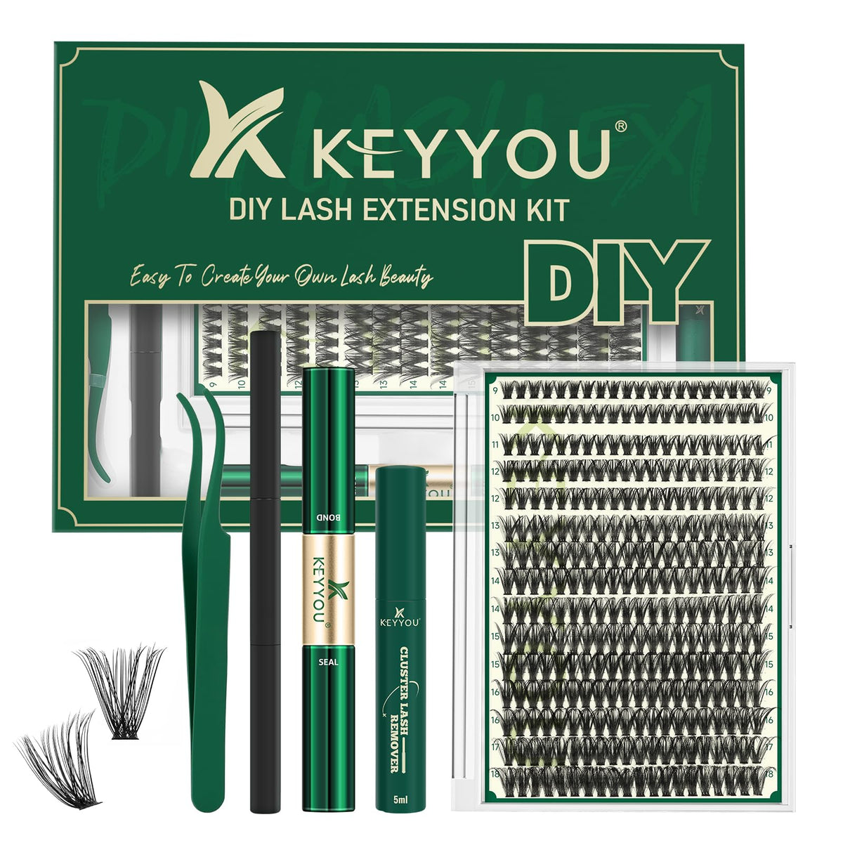 Kit d'extensions de cils KEYYOU avec 300 pièces et outils inclus
