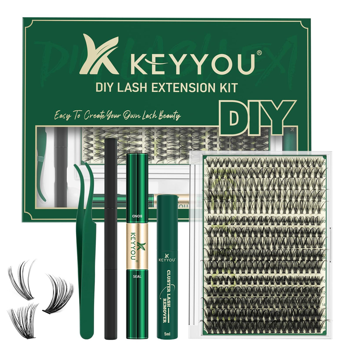 Kit d'extensions de cils KEYYOU comprenant 300 cils et outils