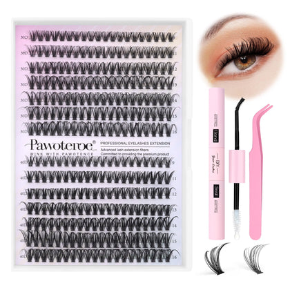 Kit d'Extensions de Cils Pawotence avec 280 cils en clusters