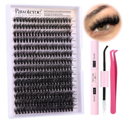 Kit d'extensions de cils Pawotence avec 280 cils en clusters