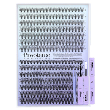 Kit d'extensions de cils Pawotence avec 280pcs de cils en grappes
