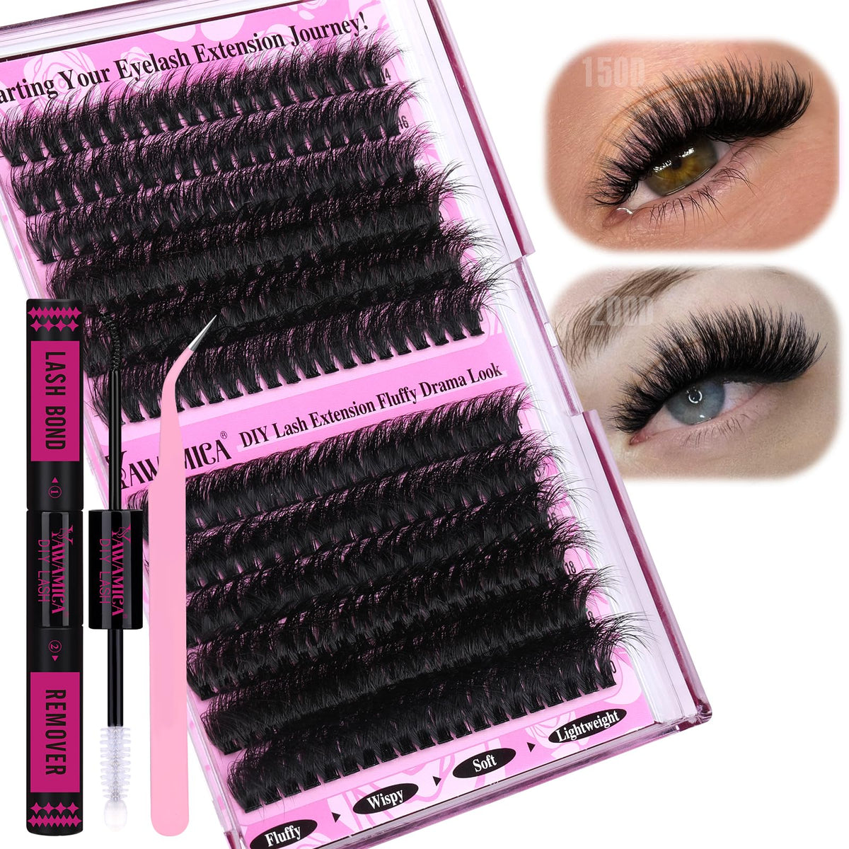Kit d'extensions de cils Yawamica avec 240 clusters et accessoires
