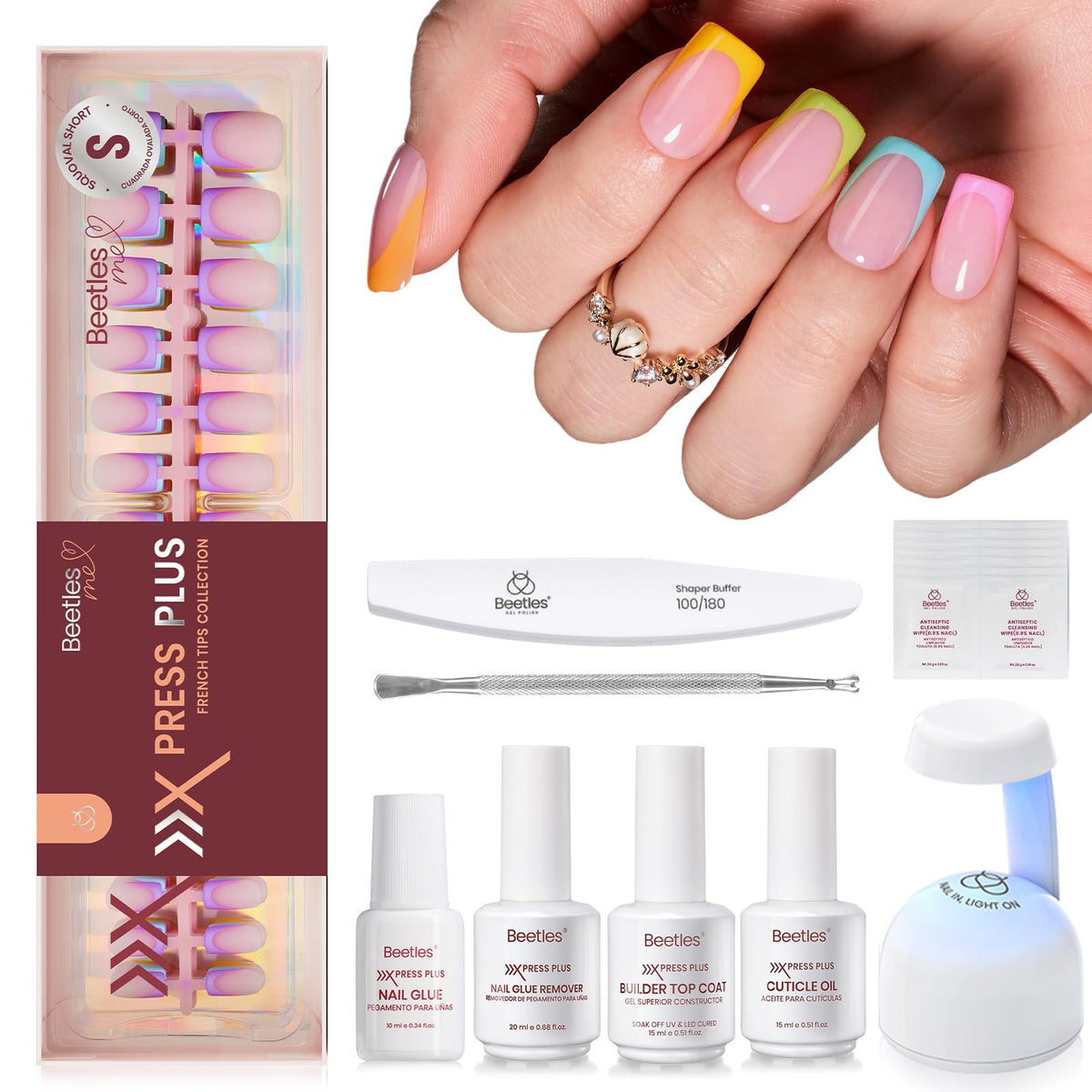 Kit d'ongles à coller Beetles avec ongles courts et lampe