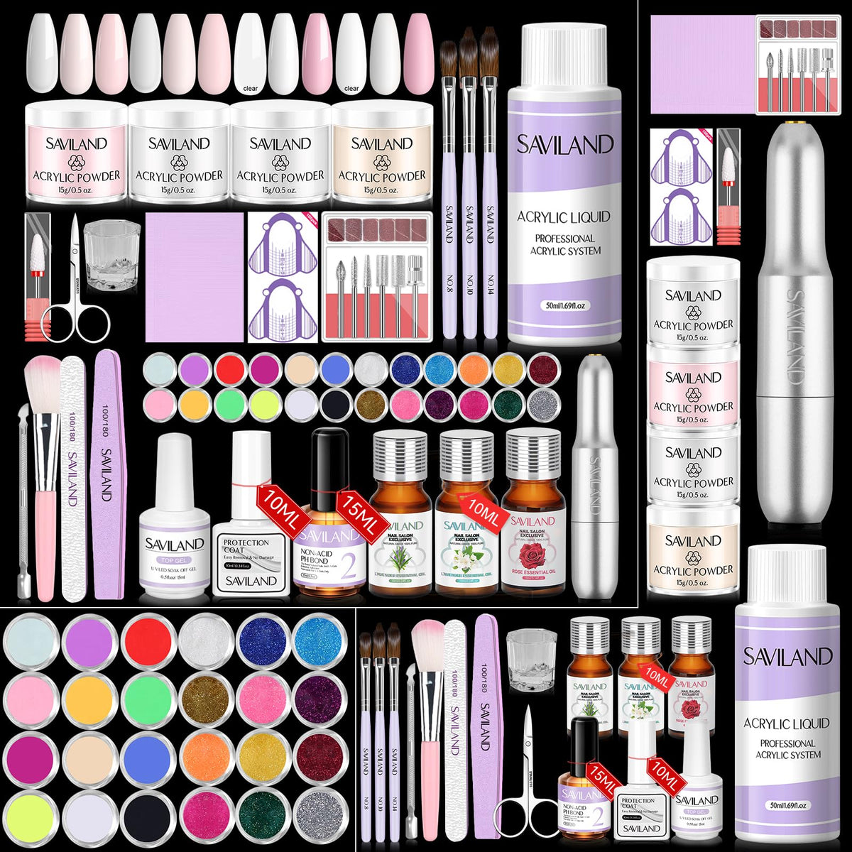 Kit d'ongles acryliques SAVILAND avec perceuse et accessoires