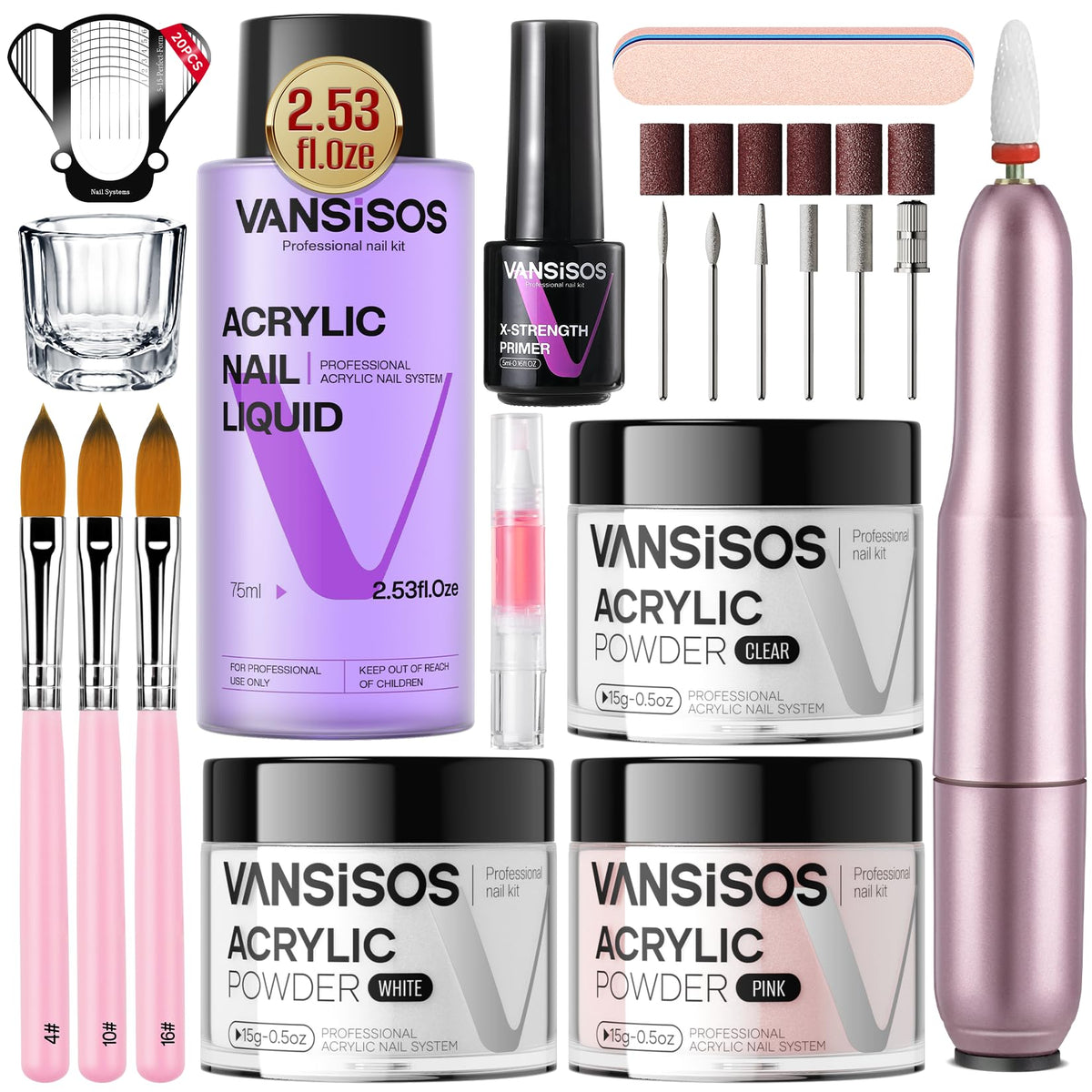 Kit d'ongles acryliques VANSISOS avec perceuse, présentation du produit