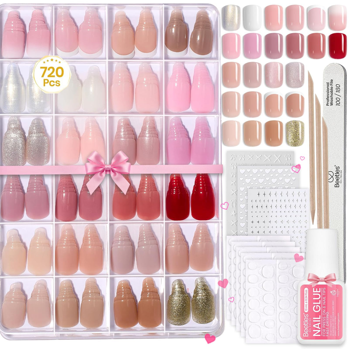 kit d'ongles autocollants beetles avec 720 pièces en plusieurs couleurs