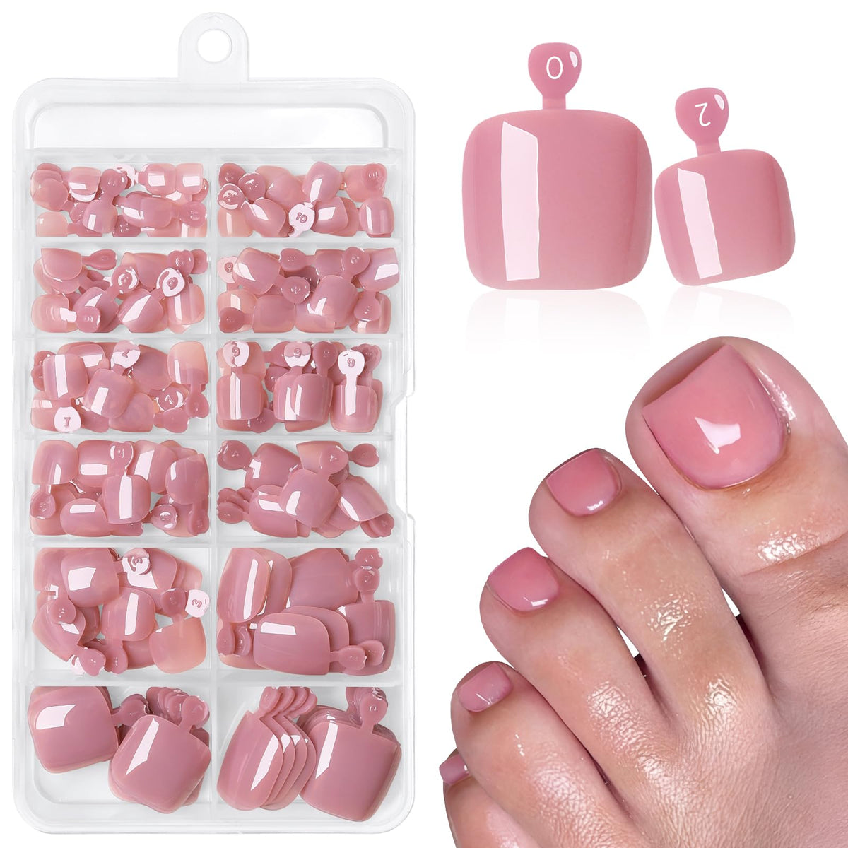 Kit d'ongles de pieds press-on LuckForever avec 168 pièces en rose poudré