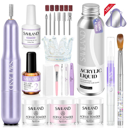 Kit d'ongles en acrylique SAVILAND avec perceuse et outils