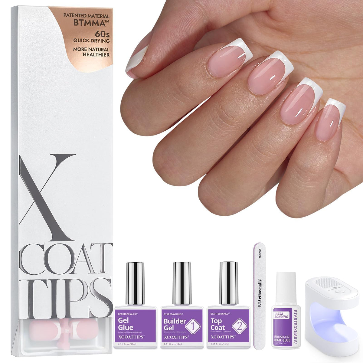 Kit d'ongles press-on BTARTBOXNAILS avec ongles blancs et accessoires