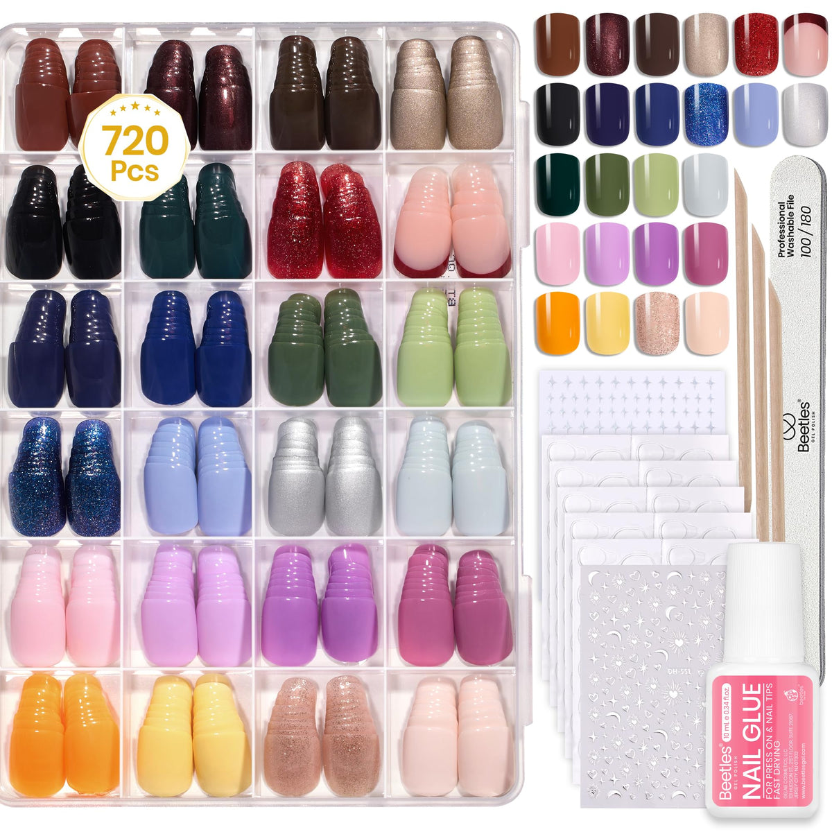 Kit d'ongles pressés Funfetti de beetles avec 720 pièces