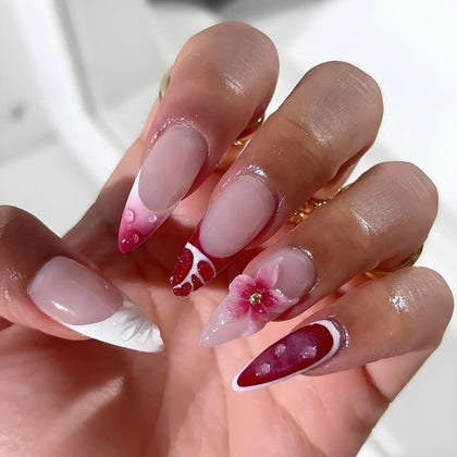 Kit de 24 faux ongles press-on LPOODDNU en forme d'amande avec designs exquis