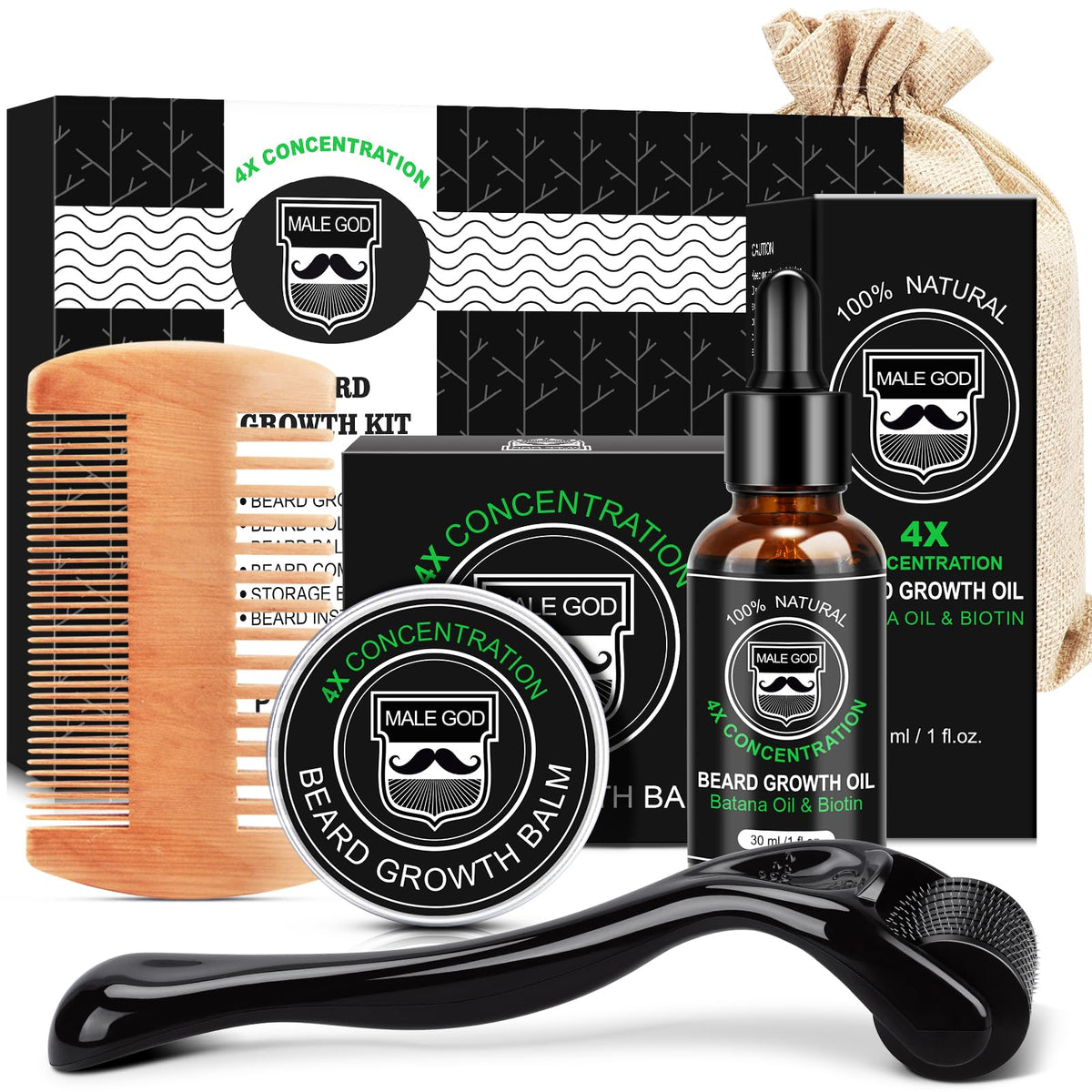 Kit de barbe MALE GOD avec huile, baume et peigne