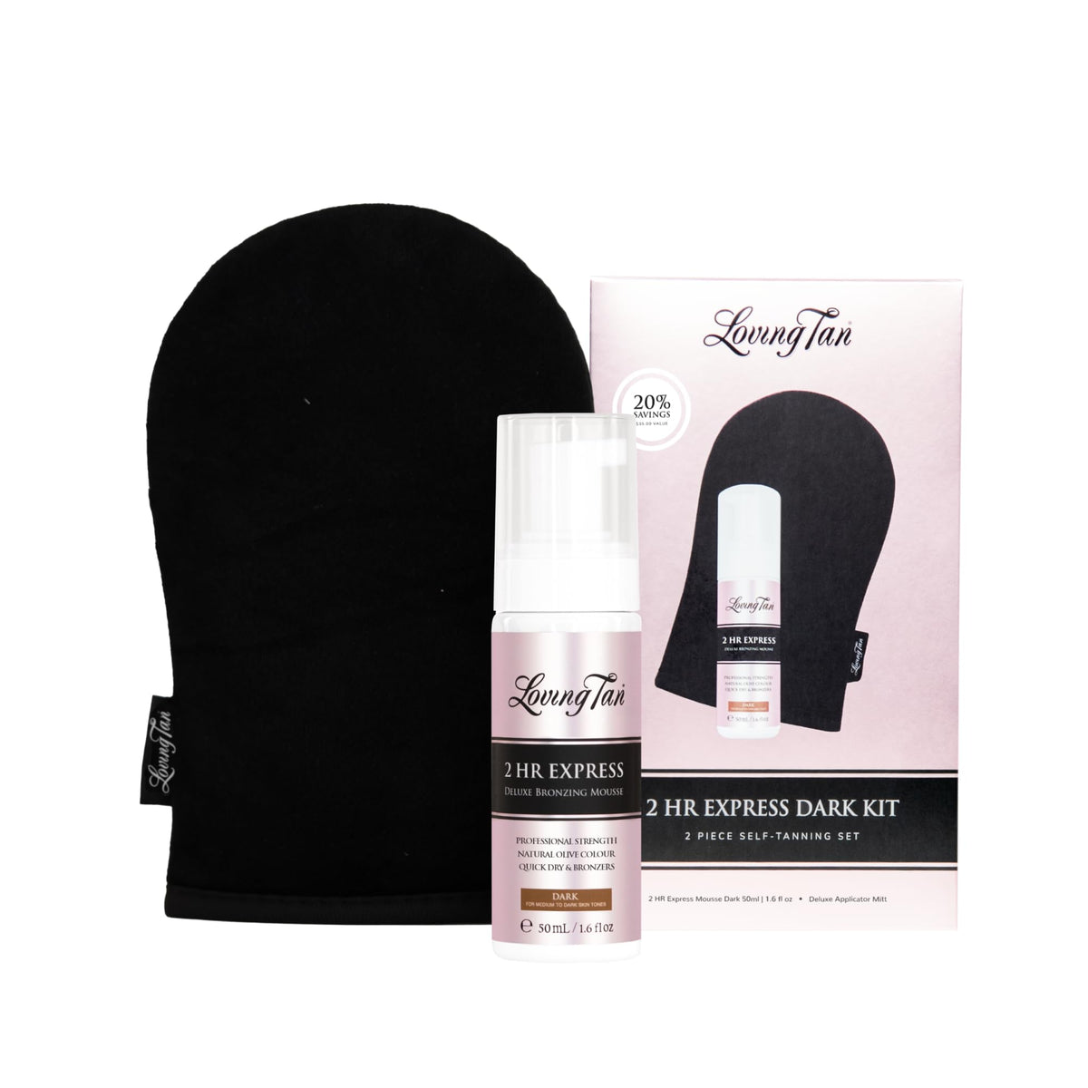 Kit de bronzage Loving Tan 2HR Express, taille voyage, version sombre