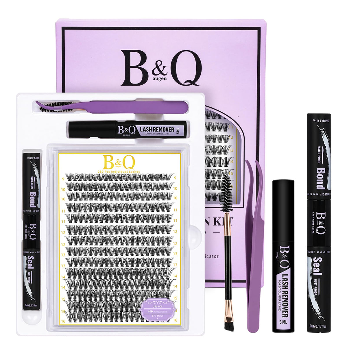 Kit de cils B&Qaugen 280PCS vue de face avec clusters de cils