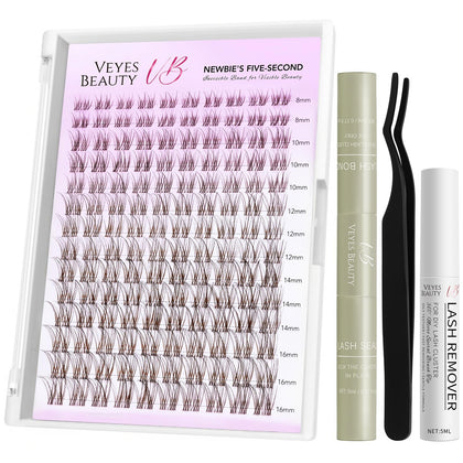 Kit de cils bruns VEYESBEAUTY vue de face avec plateau de cils