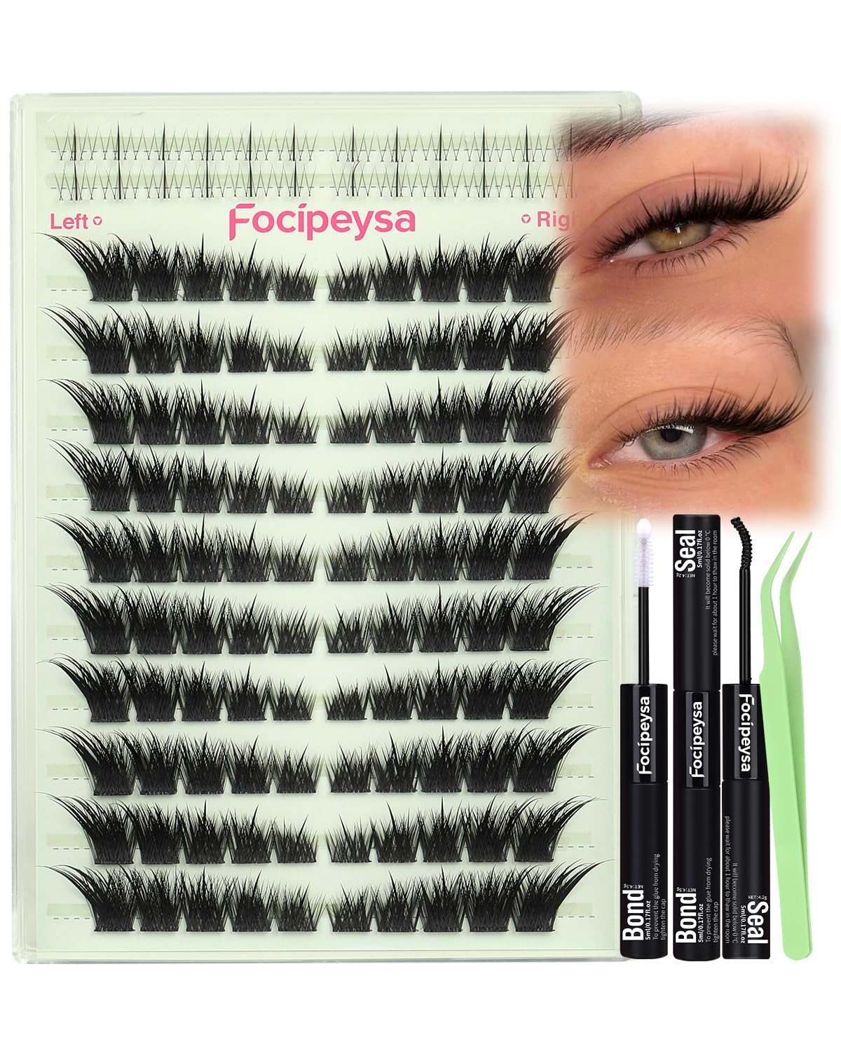 Kit de cils cluster Focipeysa avec cils de 10-18mm et accessoires
