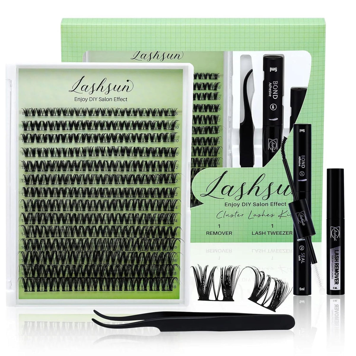 Kit de Cils Cluster Wispy LASHSUN, incluant cils, colle et pince