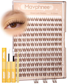 Kit de cils clusters marron Mavphnee vue de face avec 144 pièces