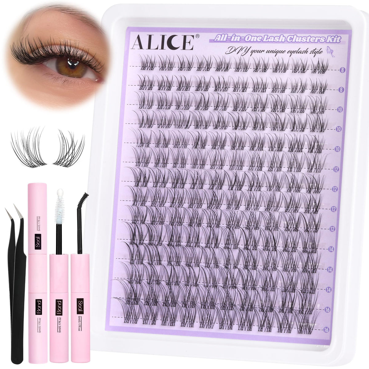 Kit de cils en grappes ALICE 140pcs vue de face