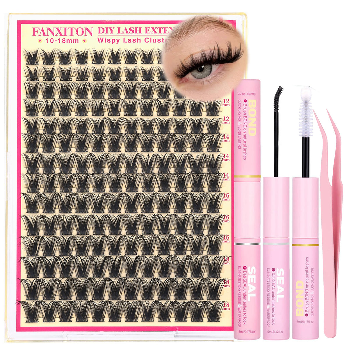 Kit de cils en grappes FANXITON avec 168 cils naturels en boîte