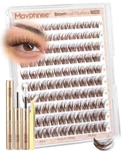 Kit de cils en grappes marron Mavphnee avec applicateur et colle