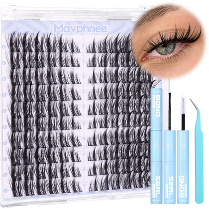 Kit de cils en grappes Mavphnee avec colle et pince, vue de face
