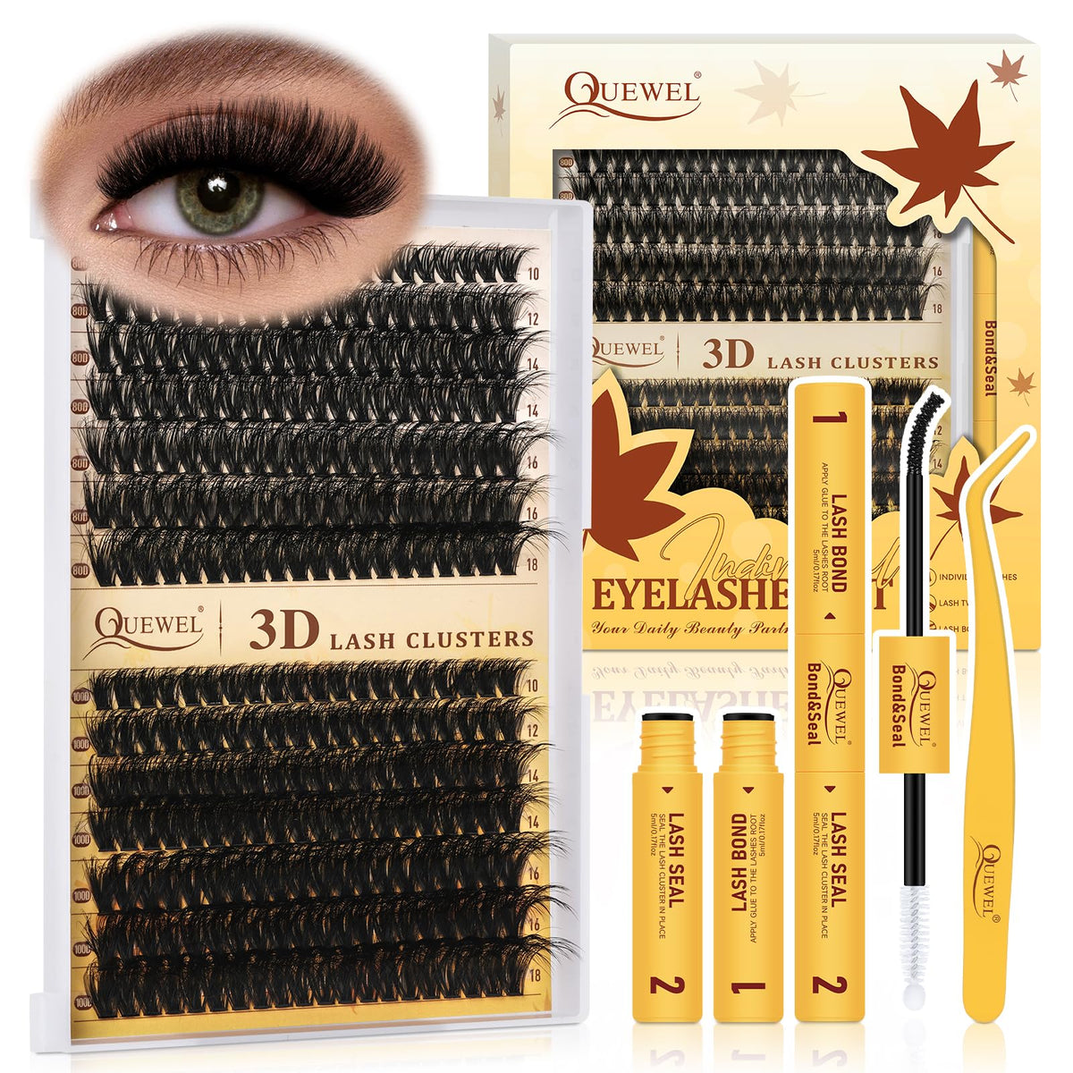 Kit de cils en grappes QUEWEL avec 280 pièces et pince