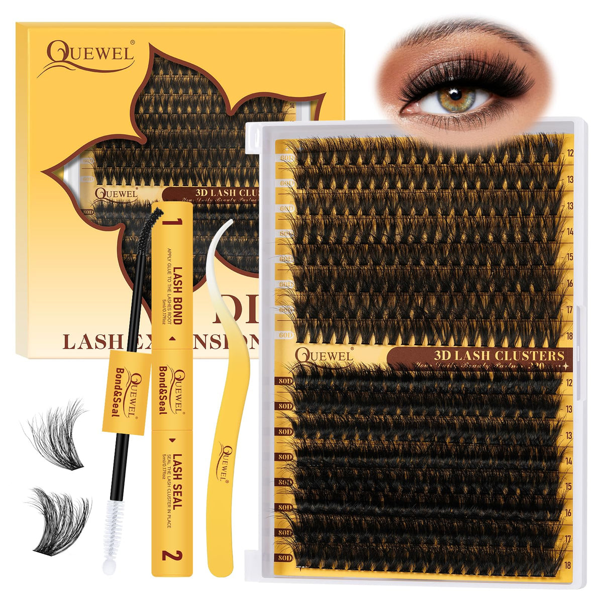 Kit de cils en grappes QUEWEL avec 320 pièces et accessoires