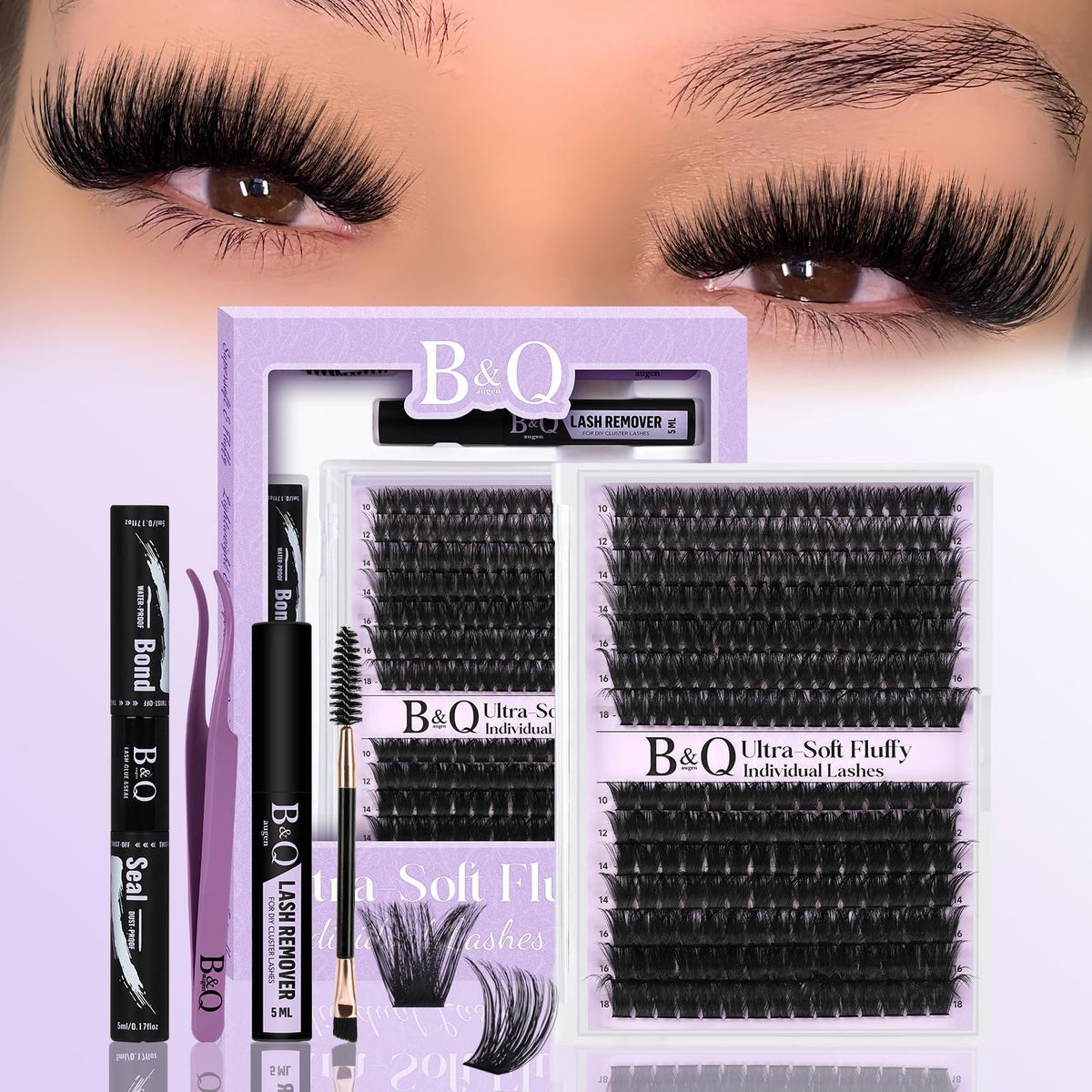 Kit de cils épais B&Qaugen avec accessoires inclus