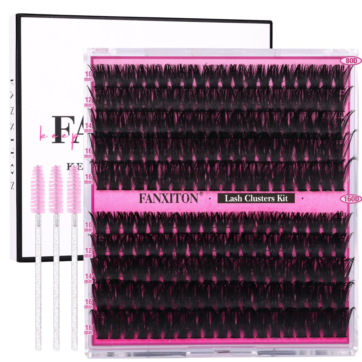 Kit de cils épais FANXITON avec 200 clusters et brosses