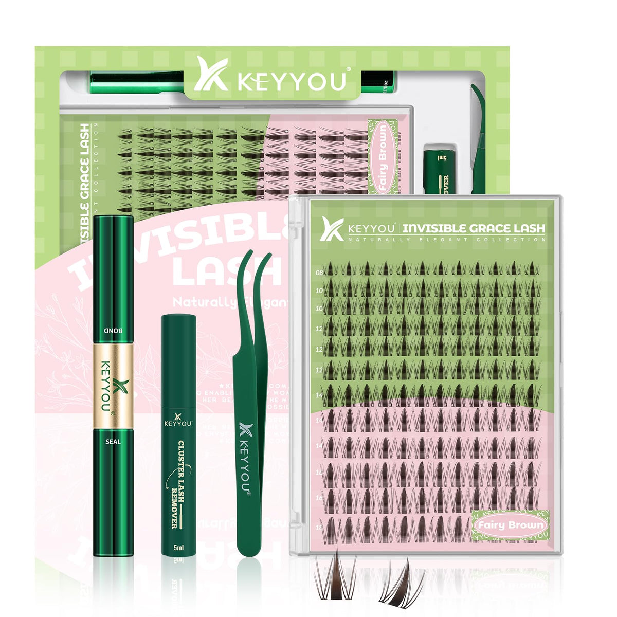 Kit de cils Fairy Brown KEYYOU avec accessoires et cils visibles