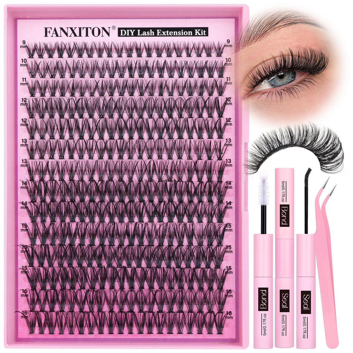Kit de cils FANXITON 40D D Curl avec accessoires inclus