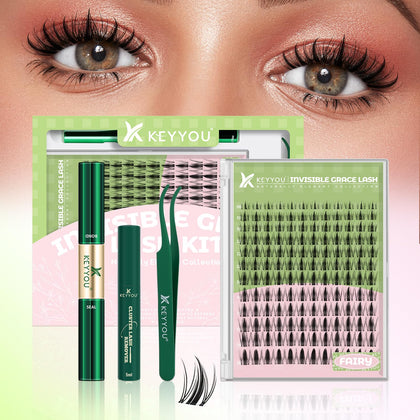 Kit de cils faux KEYYOU avec 144 clusters et accessoires inclus