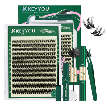 Kit de cils Flora D Curl de KEYYOU avec 132 clusters de cils naturels