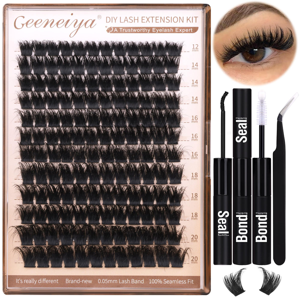 Kit de cils Geeneiya 200D avec 144 cils en clusters