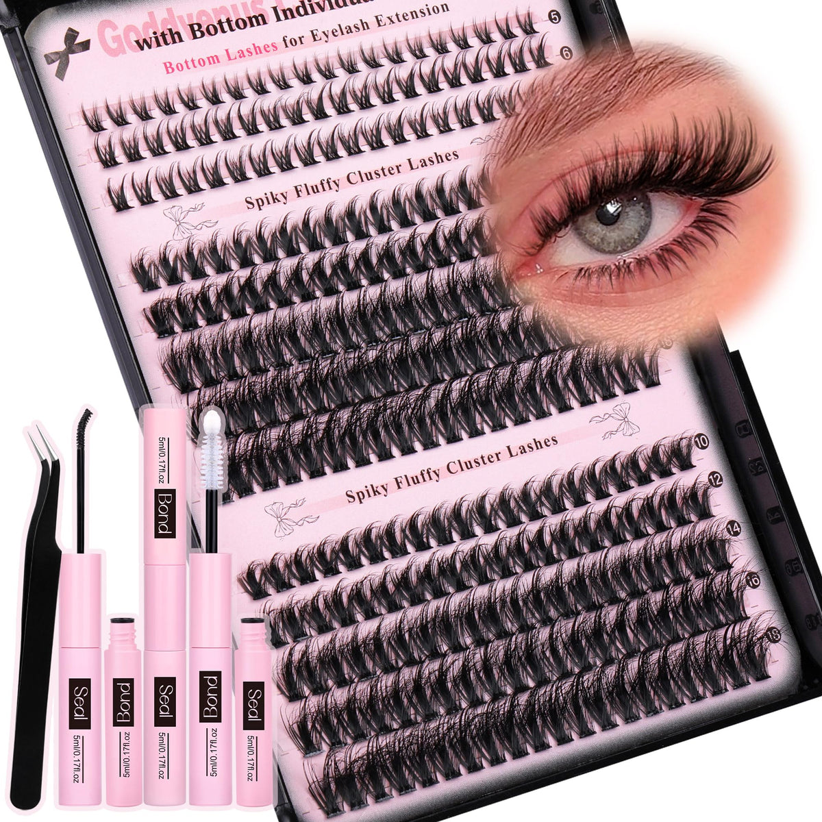 Kit de cils Goddvenus avec clusters de cils naturels