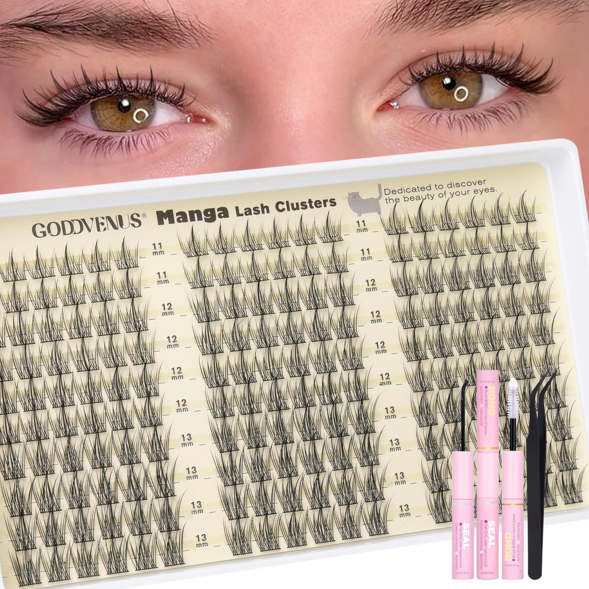 Kit de cils Goddvenus avec clusters en fibre naturelle