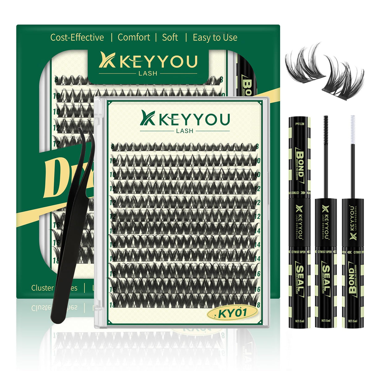 Kit de cils KEYYOU avec 144 clusters et accessoires
