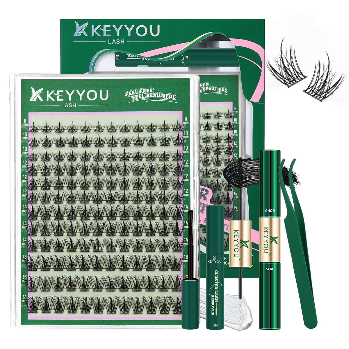 Kit de Cils Manga KEYYOU avec 144pcs de cils en différentes longueurs