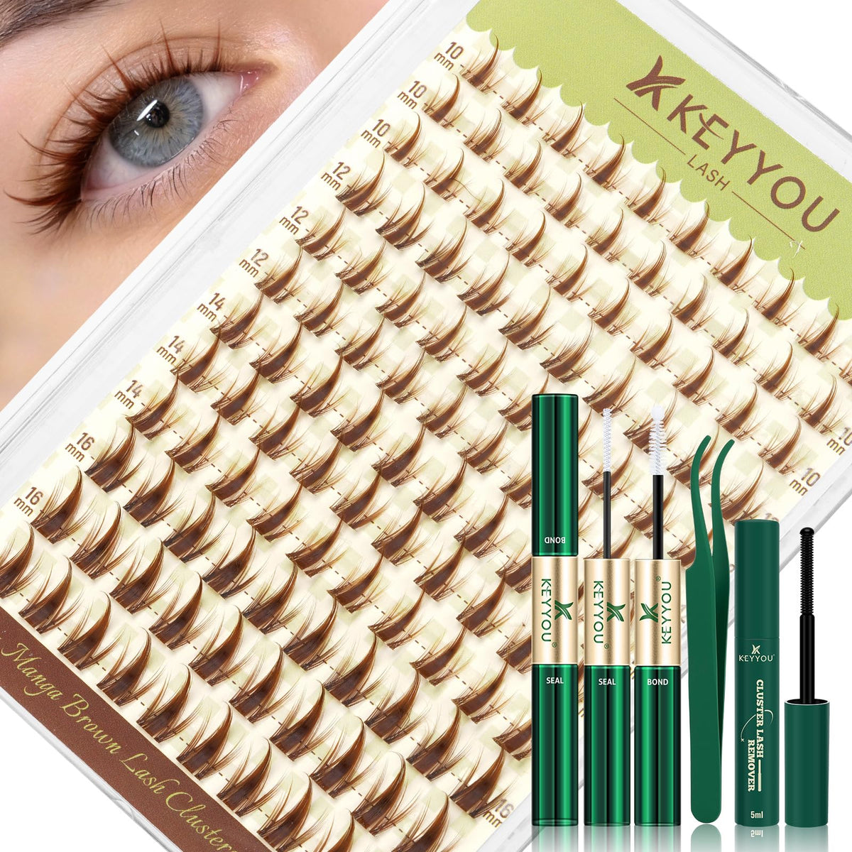 Kit de Cils Manga Marron KEYYOU avec colle et fixateur