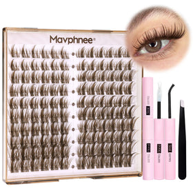 Kit de cils marron Mavphnee avec 120 clusters en boîte