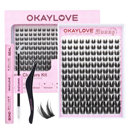 Kit de cils OKAYLOVE Bunny 8-18mm avec 120 clusters et accessoires