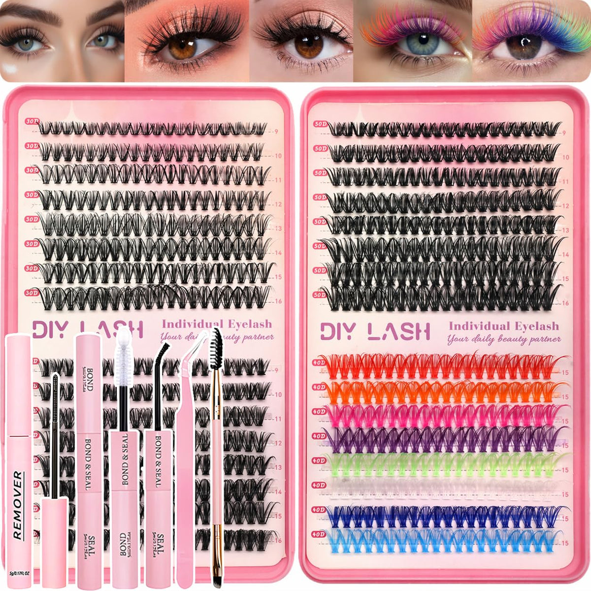 Kit de cils OLLAVO comprenant 640 pièces de cils en différentes longueurs