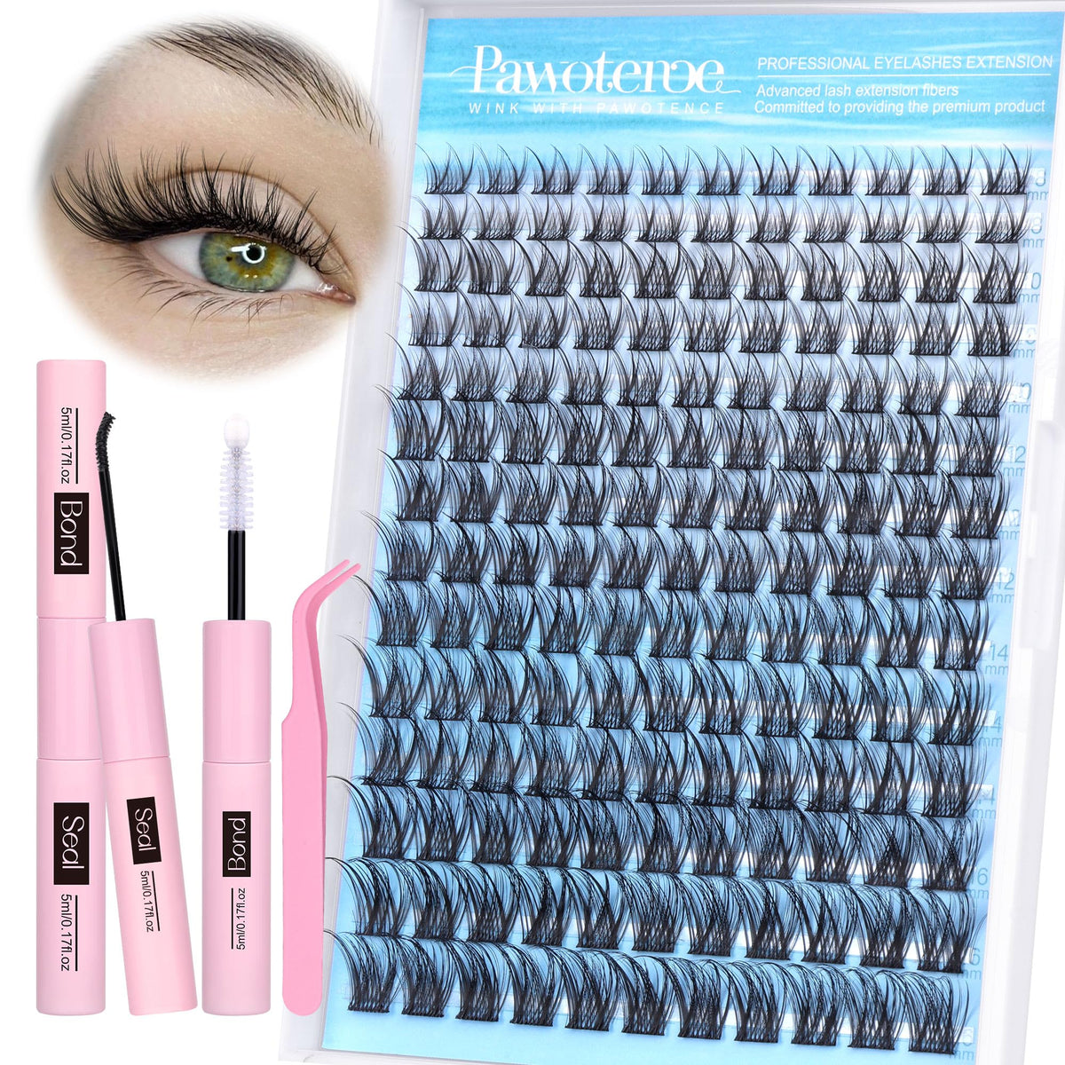 Kit de cils Pawotence avec 154 clusters de 8-16mm