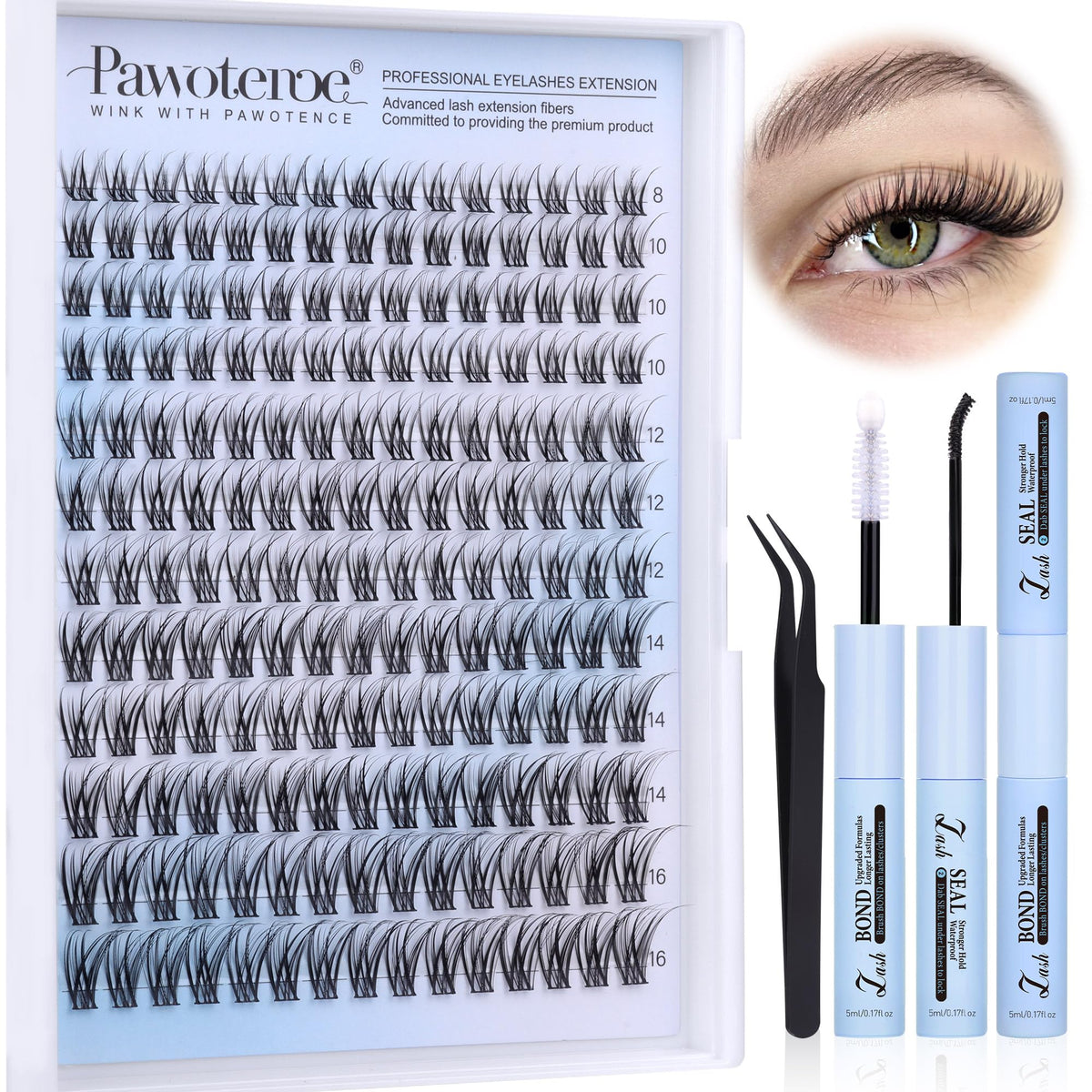 Kit de cils Pawotence avec 180 cils et applicateur