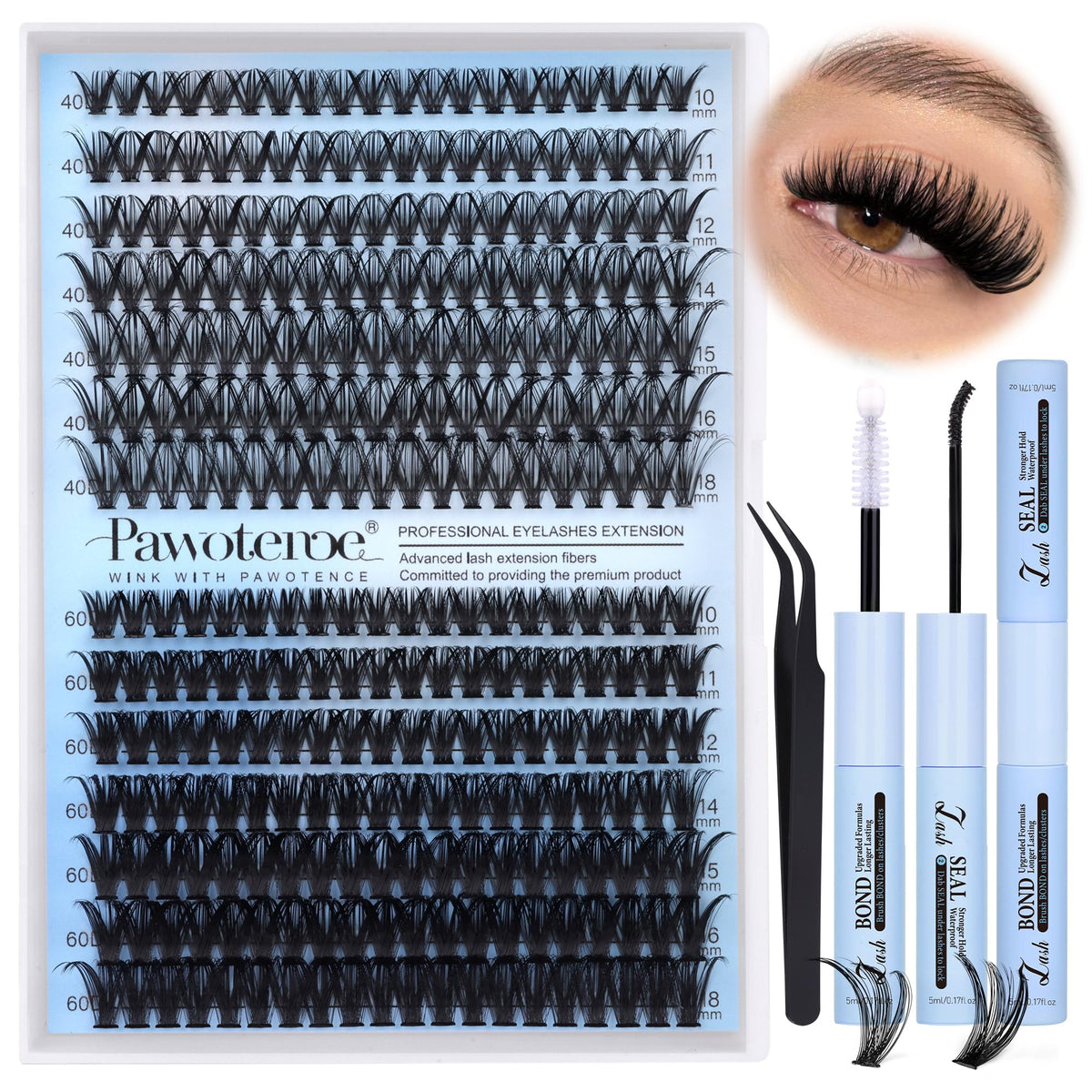 Kit de cils Pawotence avec 280pcs de clusters de 10 à 18mm