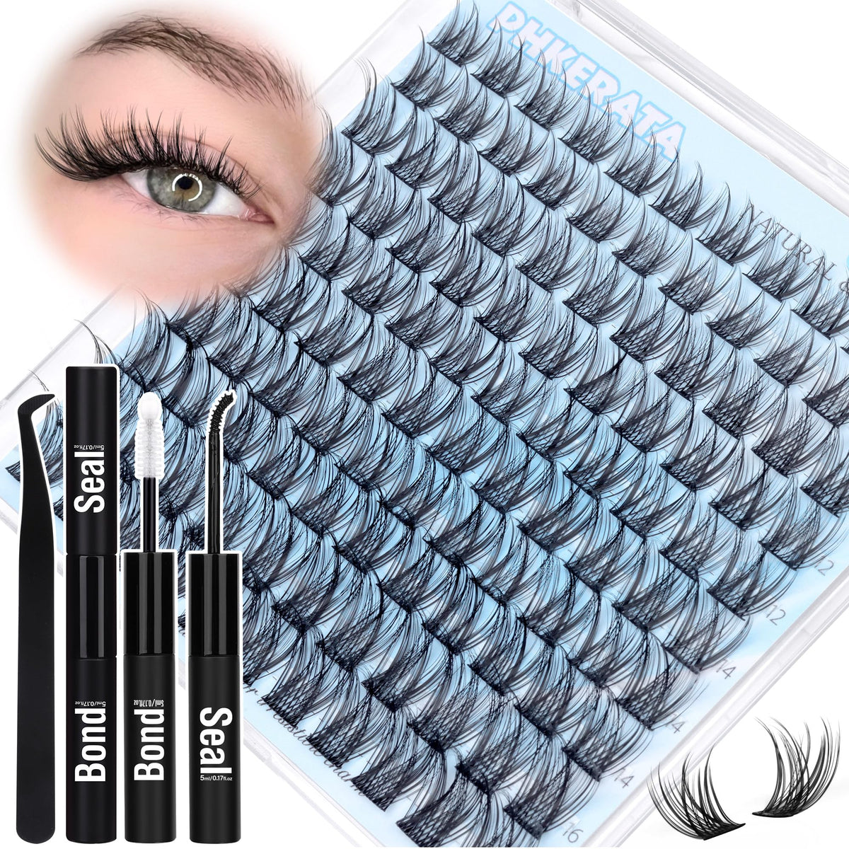 Kit de cils PHKERATA avec 110pcs de clusters naturels