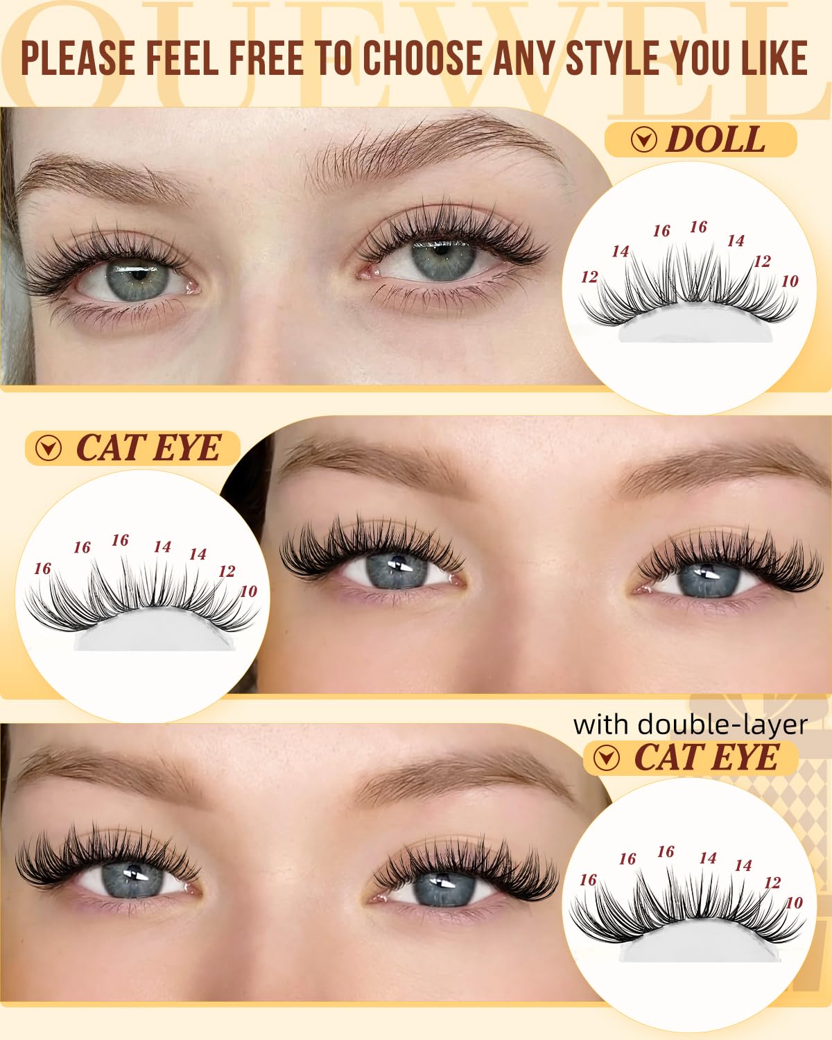 Kit de cils QUEWEL ouvert montrant les accessoires