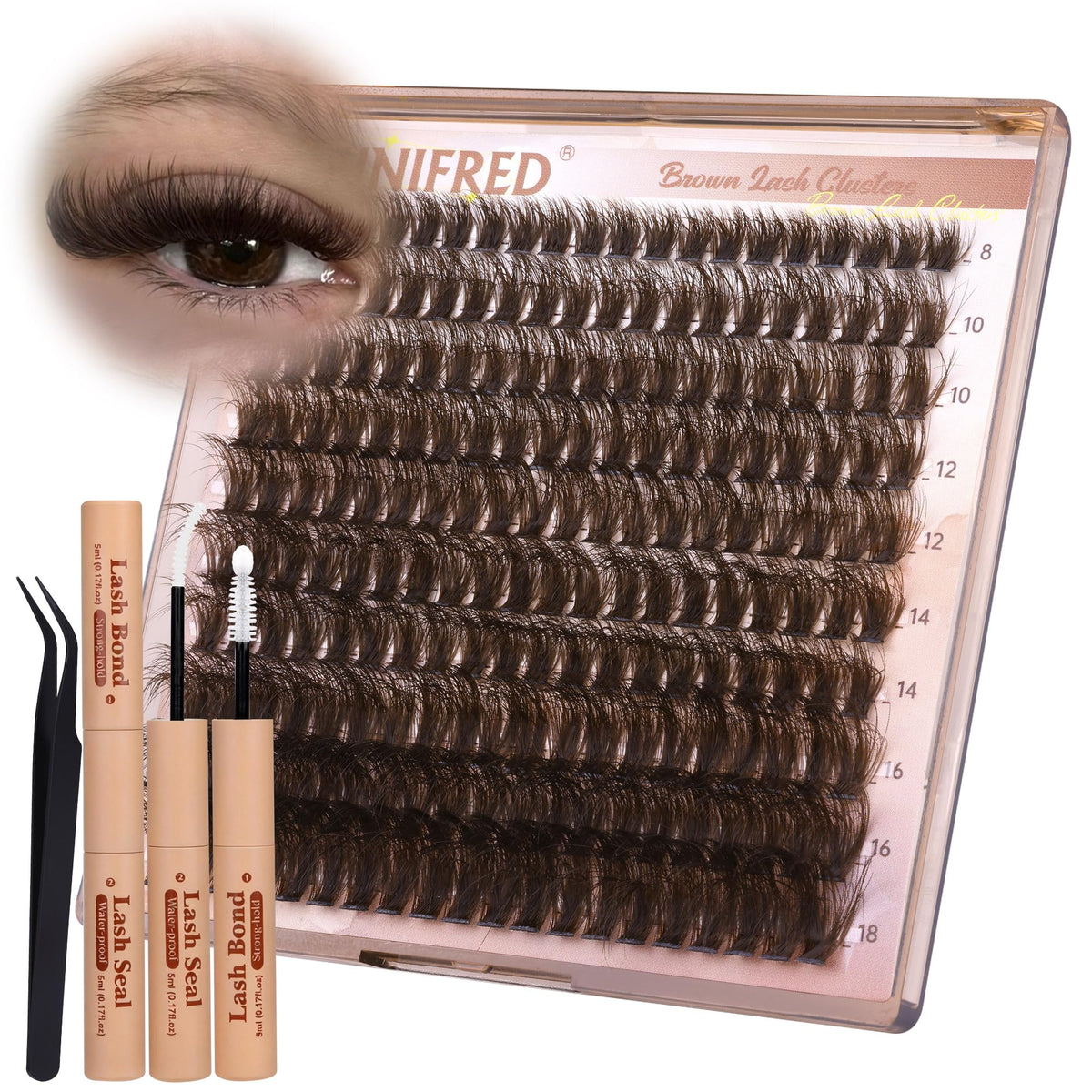 Kit de cils Winifred 80D brun foncé avec accessoires