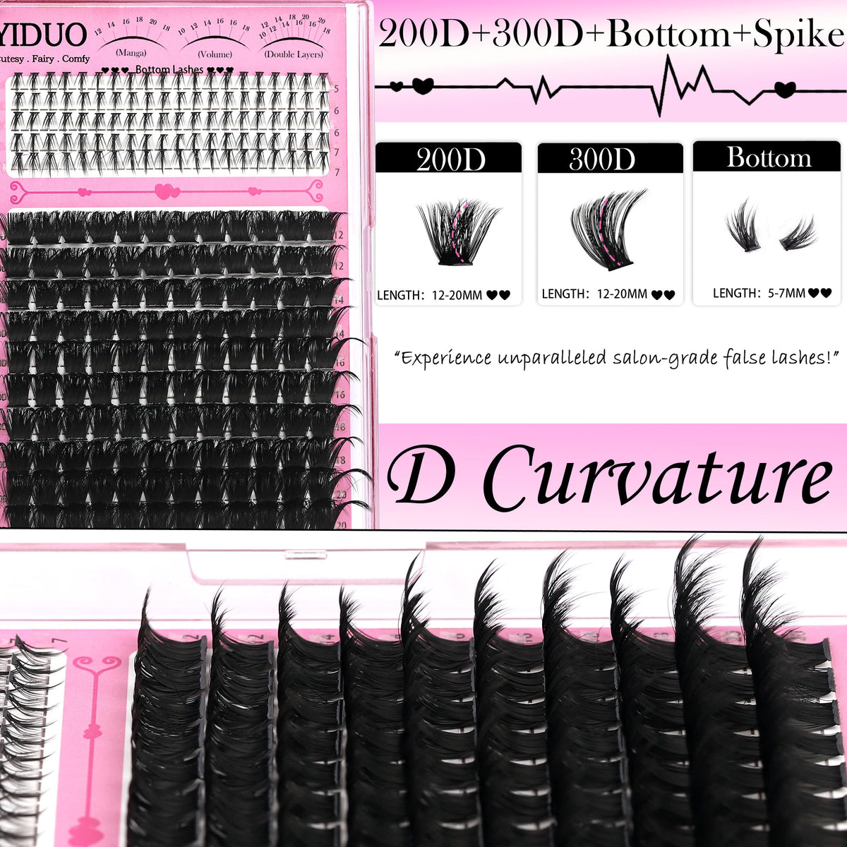 Kit de Cils YIDUO ouvert montrant les différentes longueurs